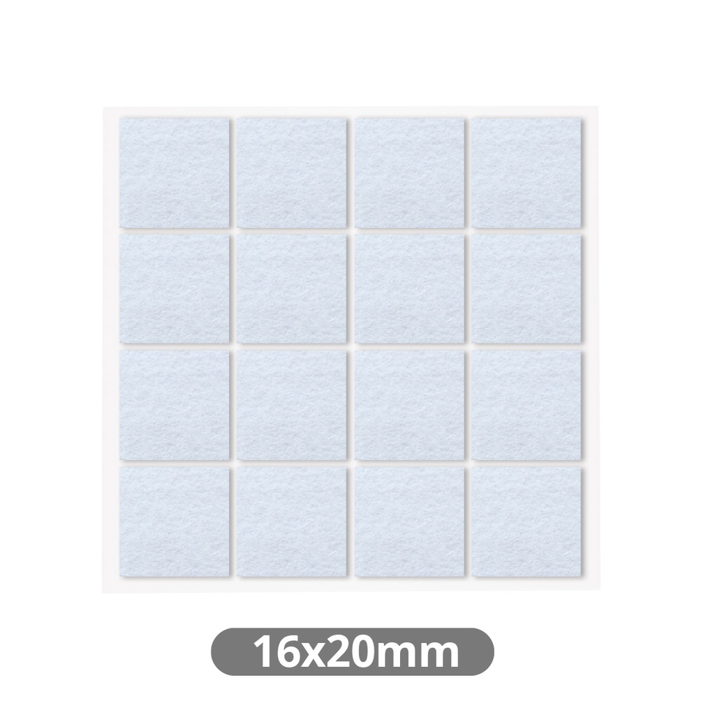Set of 16 Square adhesive felt pads 16x20mm - White