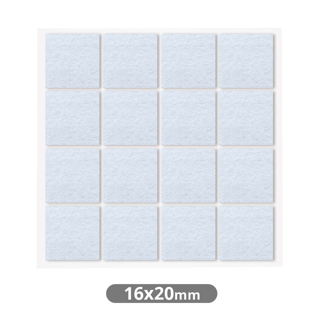 Set of 16 Square adhesive felt pads 16x20mm - White