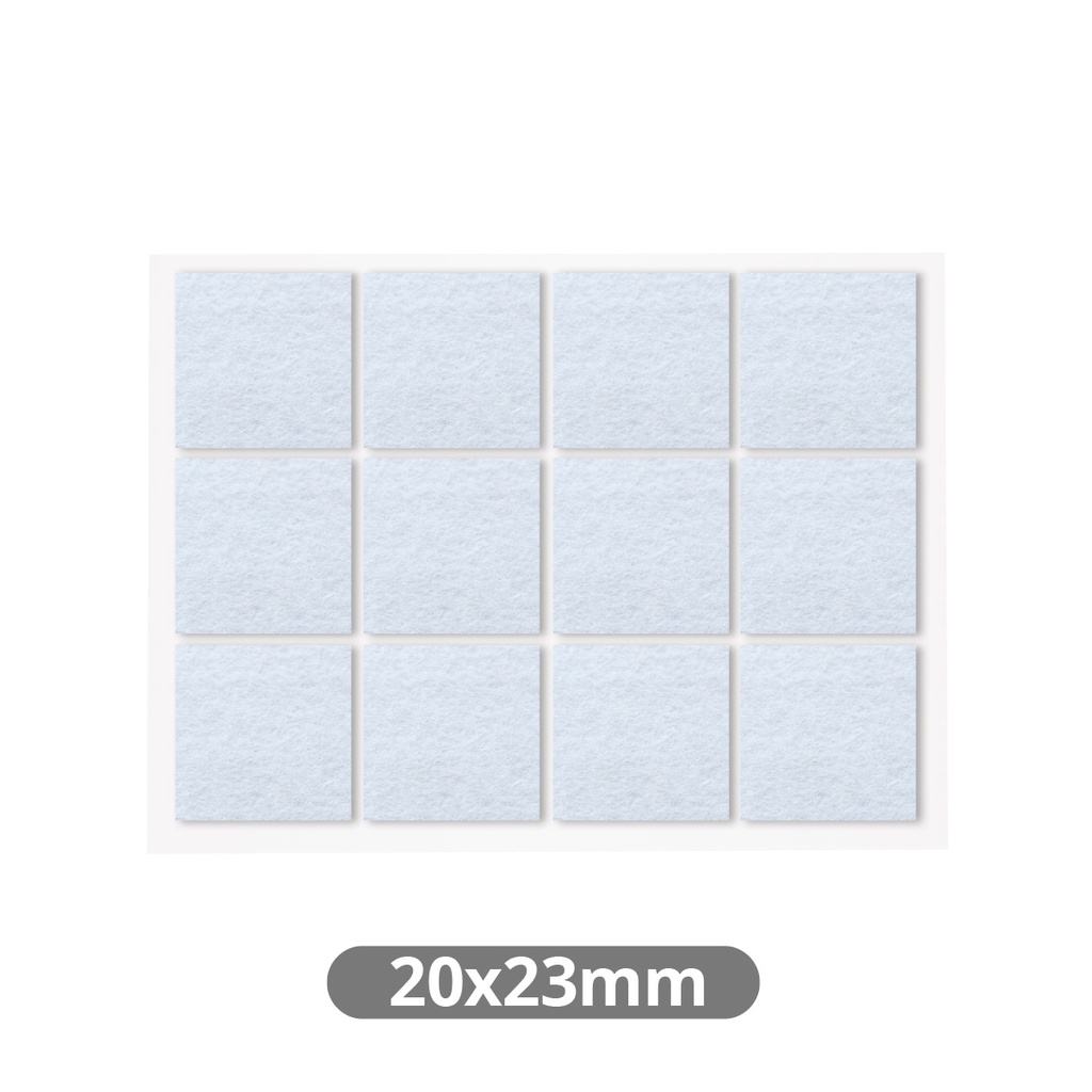 Set of 12 Square adhesive felt pads 20x23mm - White