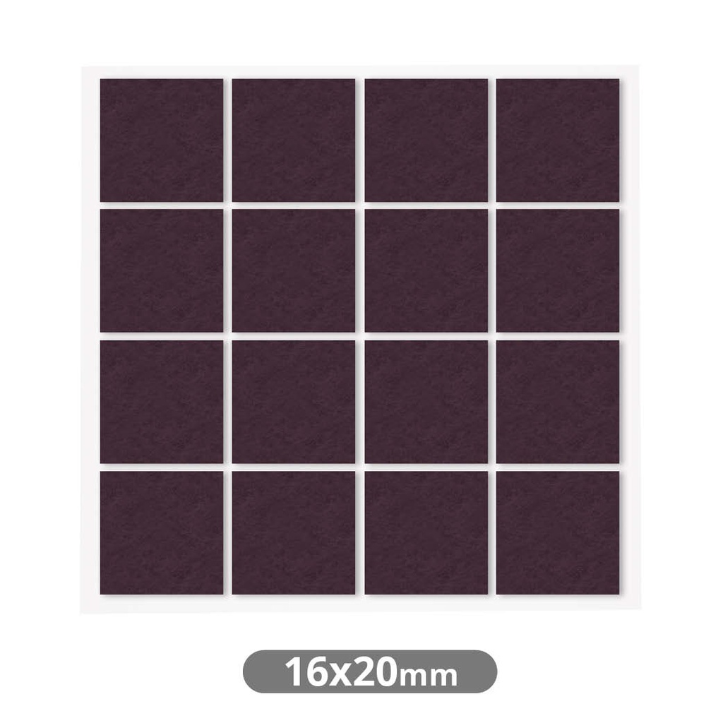 Set 16 fieltros adhesivos cuadrados 16x20mm - Marron