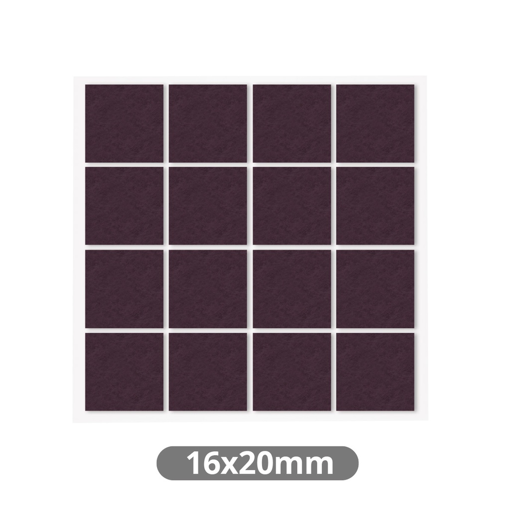 Set of 16 Square adhesive felt pads 16x20mm - Brown
