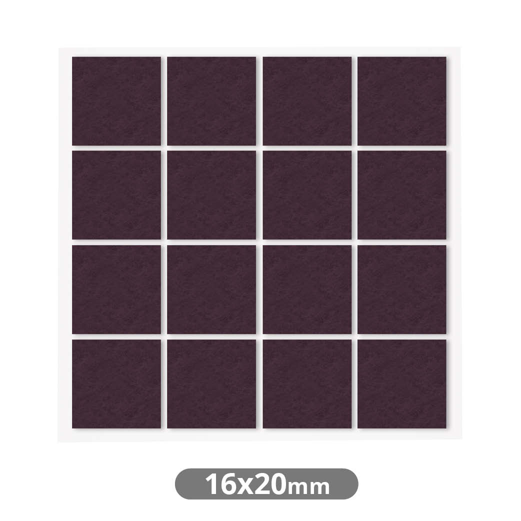 Set of 16 Square adhesive felt pads 16x20mm - Brown