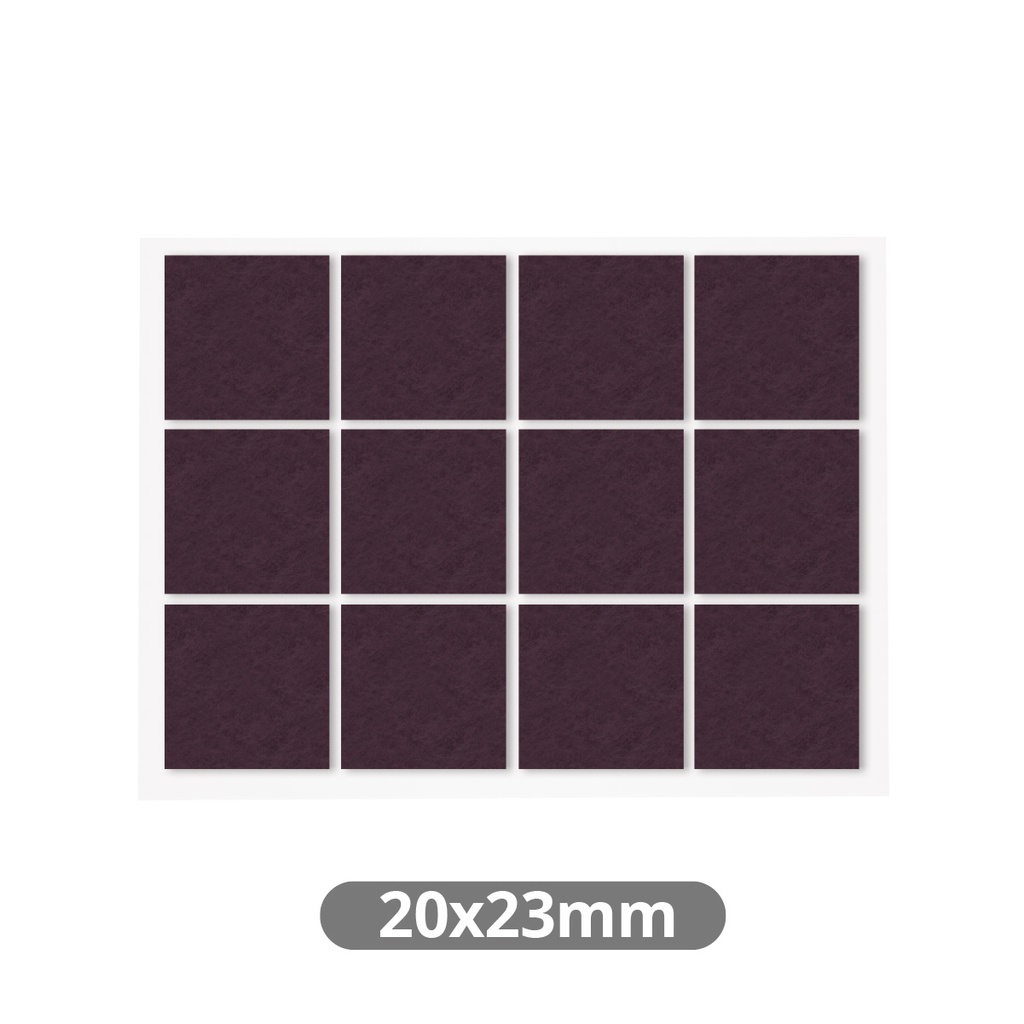 Set of 12 Square adhesive felt pads 20x23mm - Brown