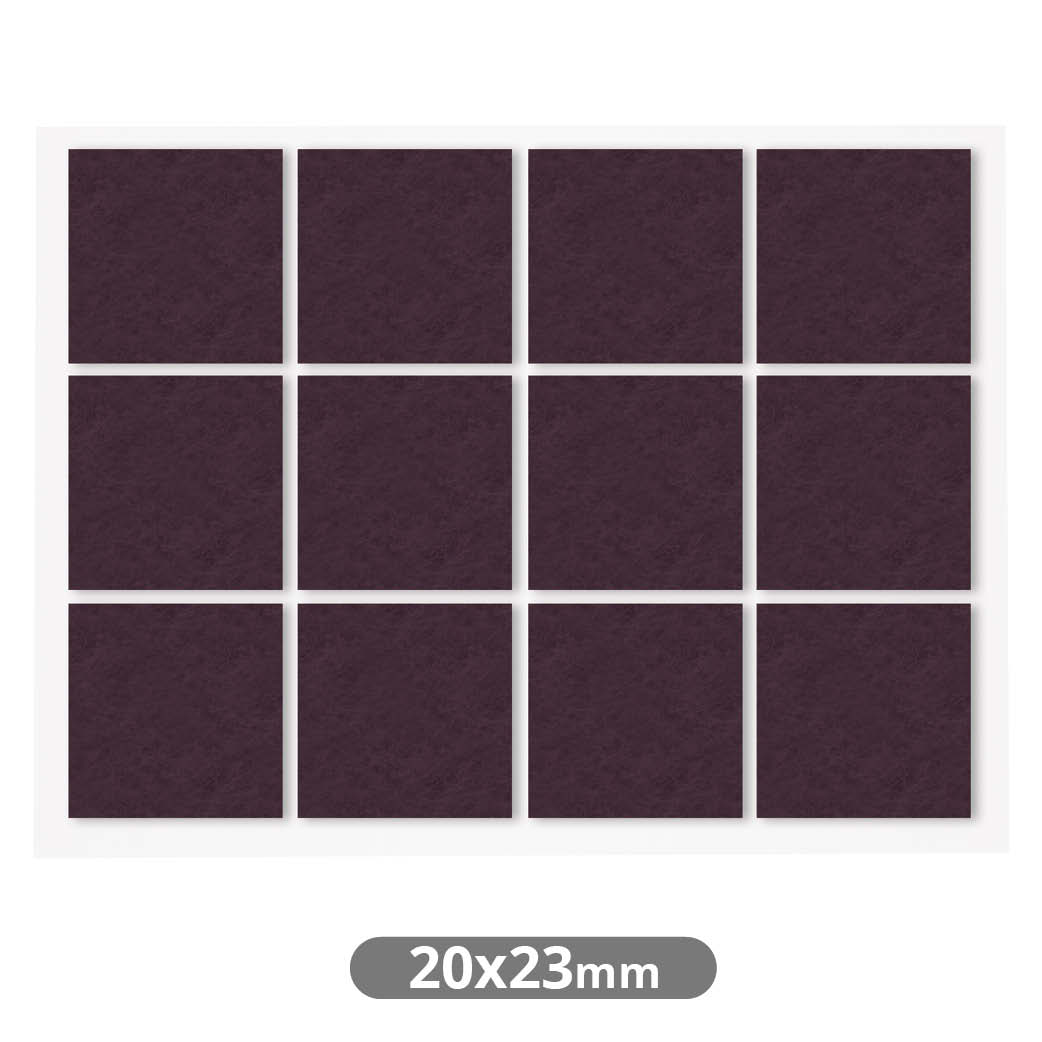Set of 12 Square adhesive felt pads 20x23mm - Brown