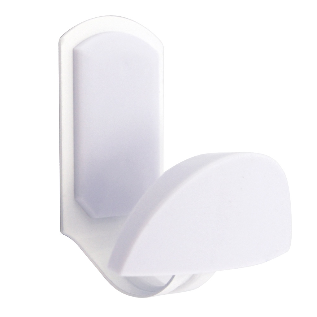 Stainless steel single hook with plastic knob. "half moon" design to protect clothes 45x84mm White