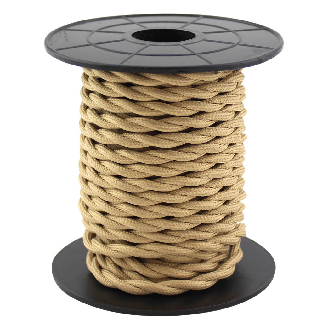 10m textile cable (2x0.75mm) light brown braided