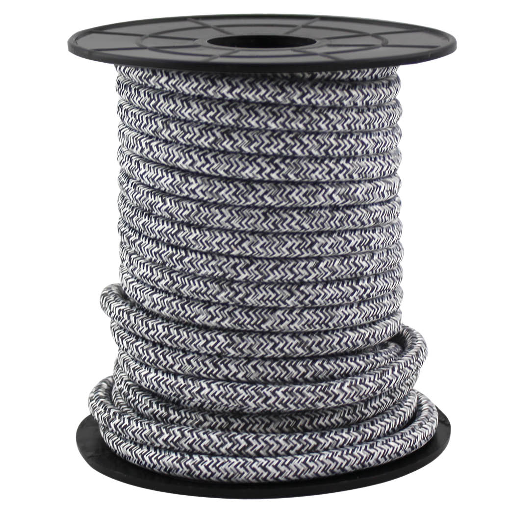 10m textile cable (2x0.75mm) Black/gray
