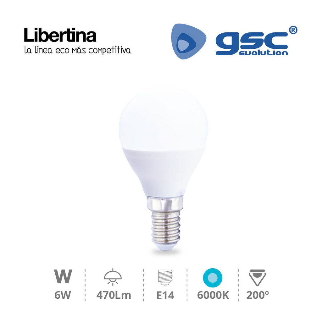 Lámpara esférica LED 6W E14 6000K - Libertina