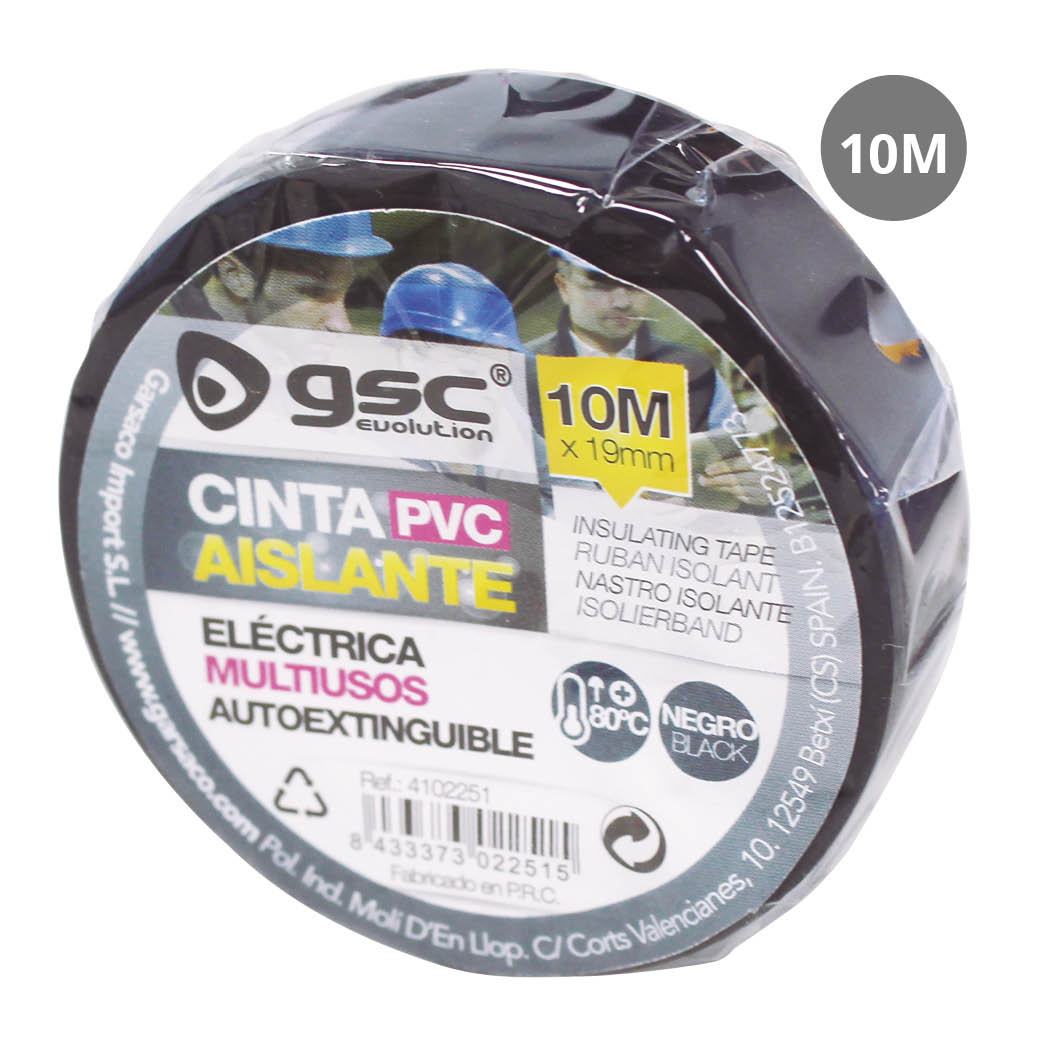 Cinta aislante eléctrica PVC 10M Negro - Retráctil 10ud