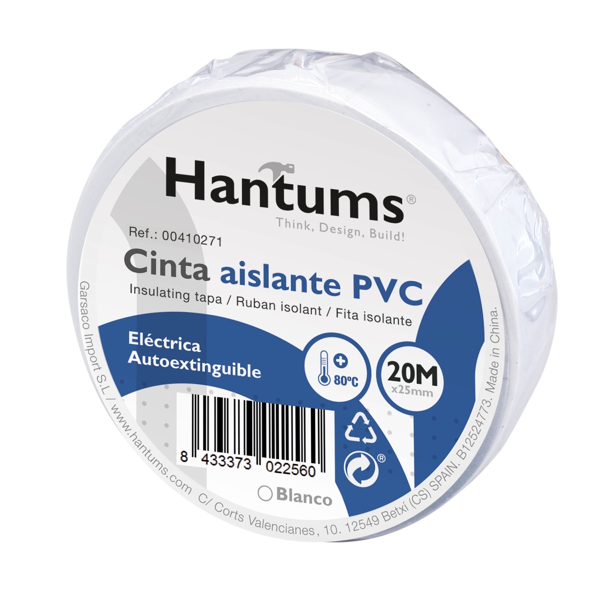 Cinta aislante elect.PVC 20M Blanca 25mm-Retrac.10