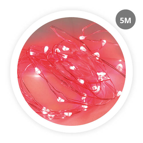 5M LED copper garland with 8 functions Red