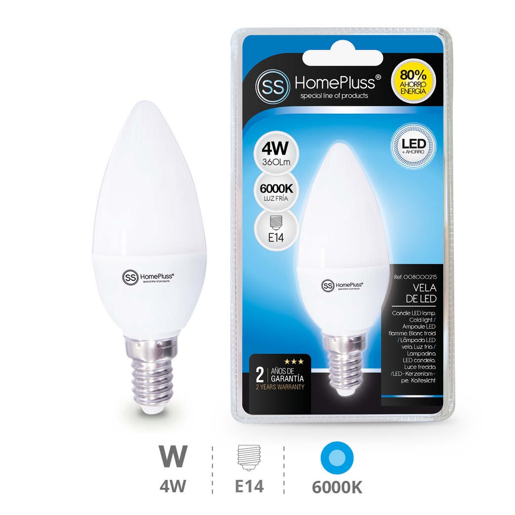 Lampara vela 4W E14 6000K -12u caja exp