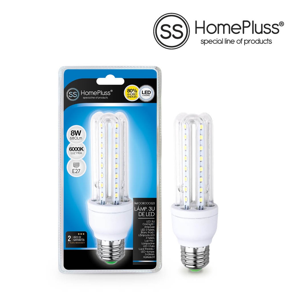 Lampe 3U 8W E27 6000K - boîte prés. 6 u