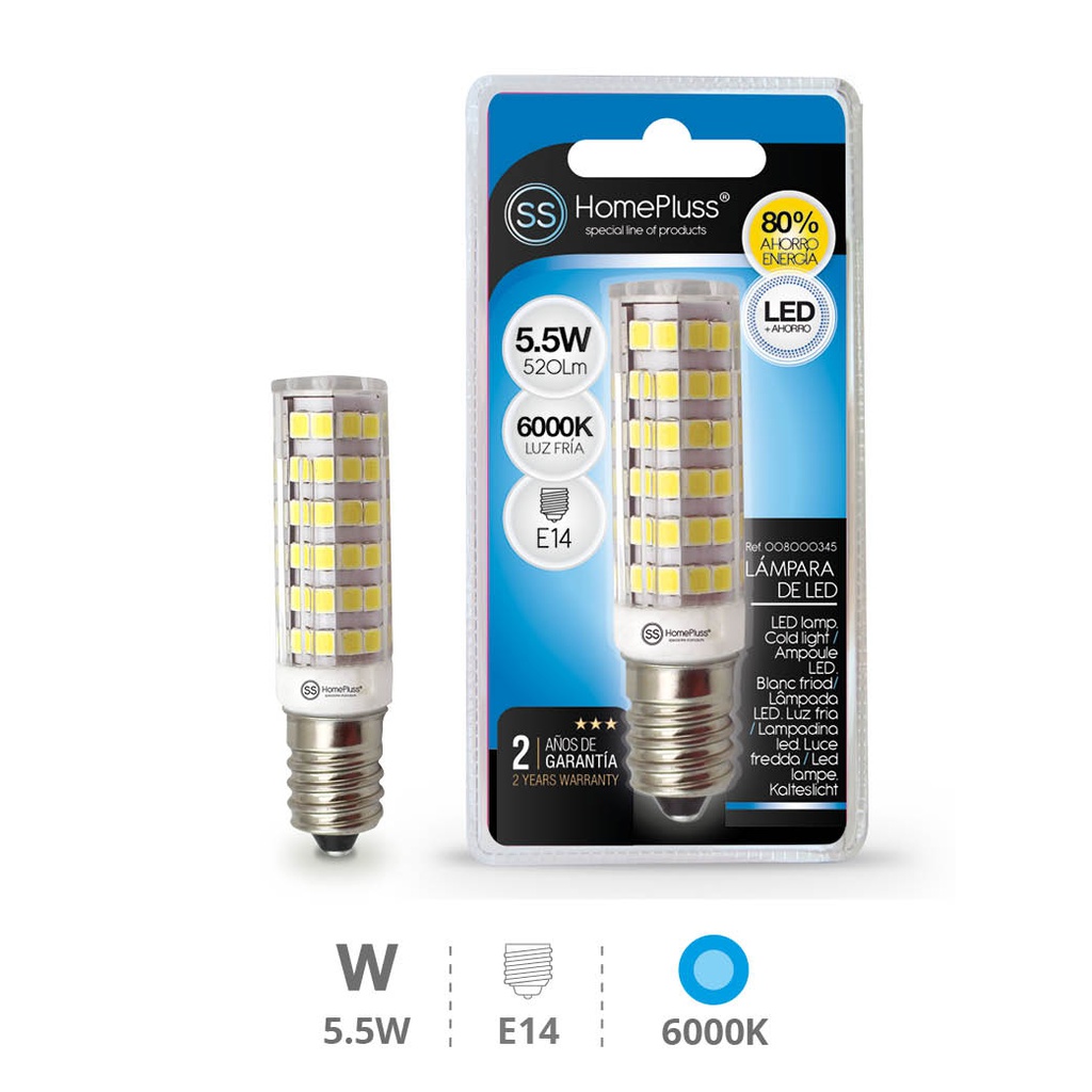 Lampara tubular 5.5W E14 6000K - 12u caja exp