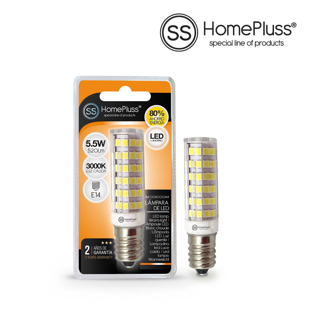 Lampara tubular 5.5W E14 3000K - 12u caja exp