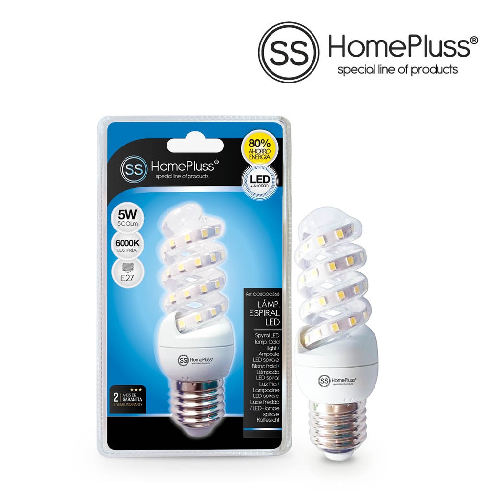 Lampara espiral 5W E27 6000K - 6u caja exp