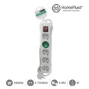 5 way socket White with switch (3x1.0mm) 1,5M wire