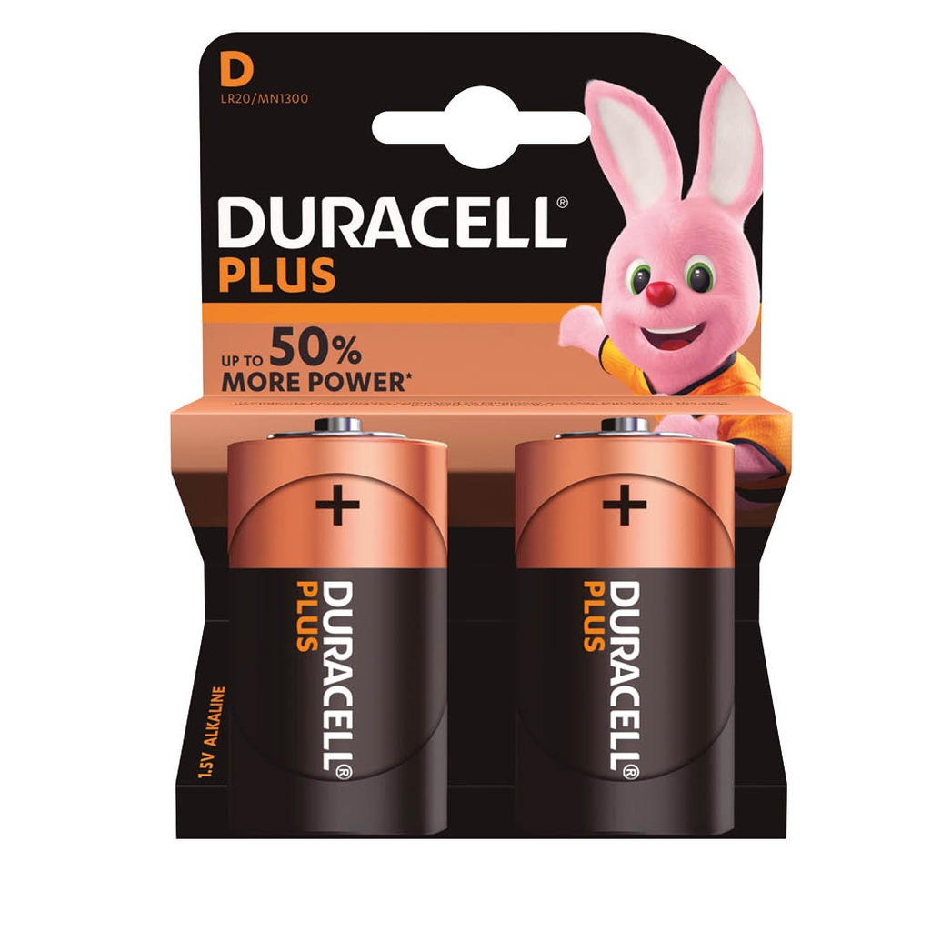 Pila alcalina DURACELL Plus LR20 (D), Blíster 2