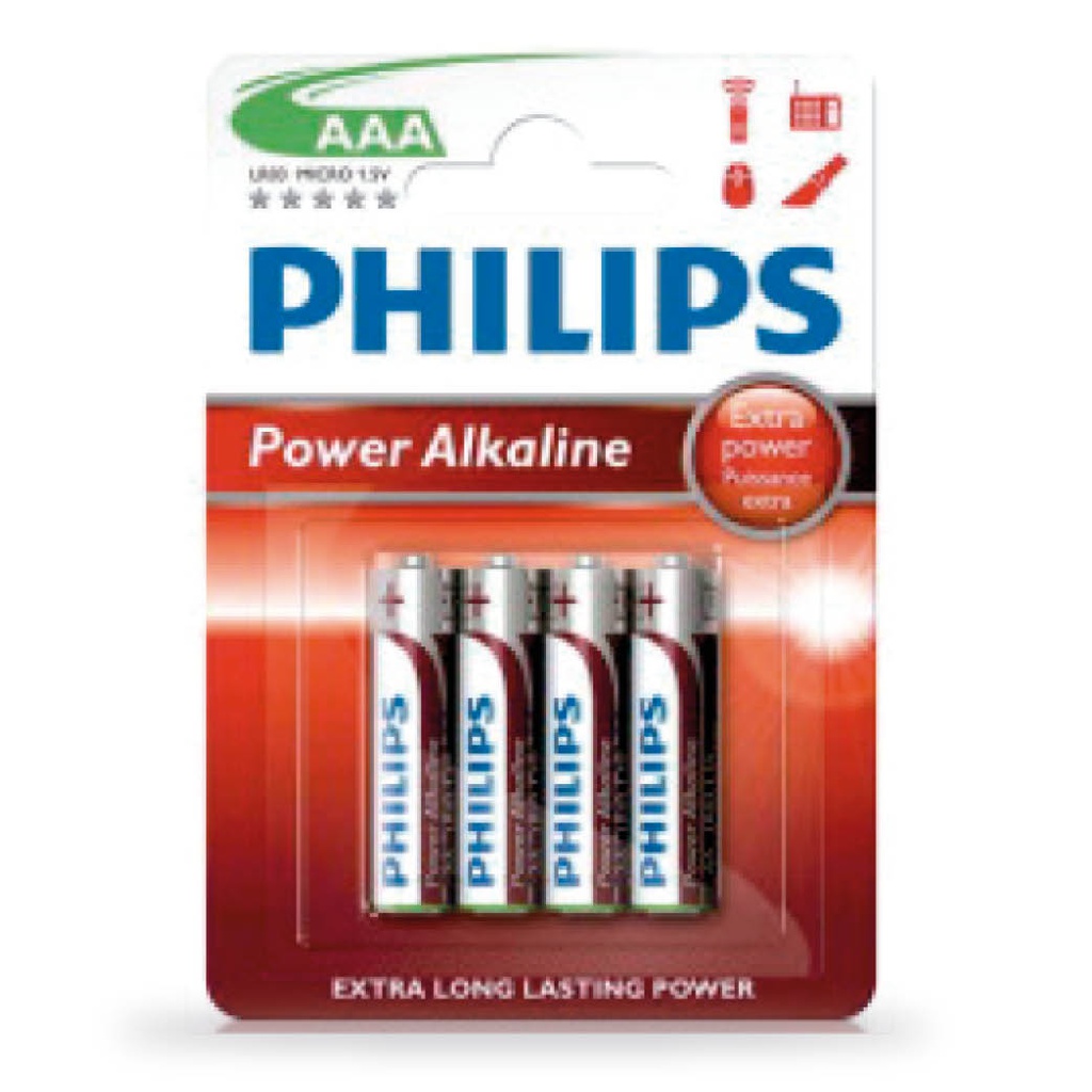 Pile alcaline PHILIPS LR03 (AAA) Blister 4 u