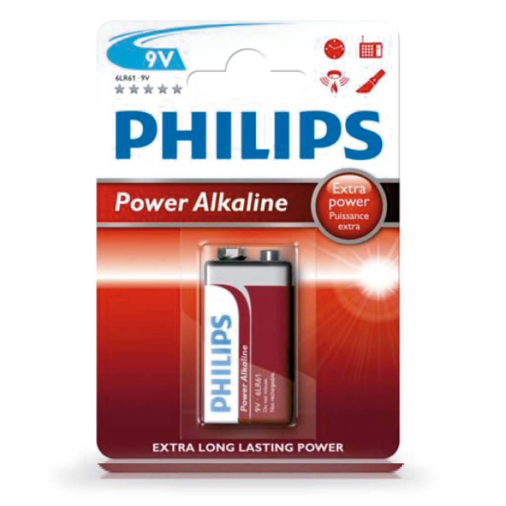 Pile alcaline PHILIPS 9V Blister 1 u