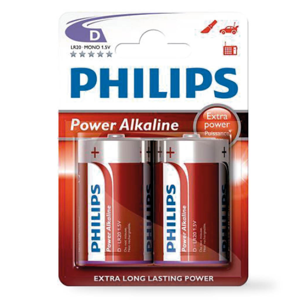 PHILIPS alkaline LR20 (D) Battery 2pcs/blister