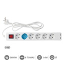 [100000001] 6 way socket with switch (3x1.5mm) 1,4M wire + 2USB