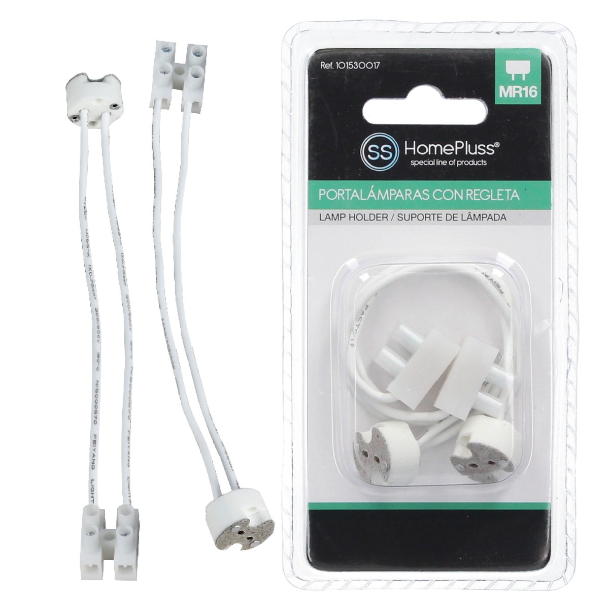Blister 2 u porte-lampes avec dominos connectés MR16 - 10 u sous film rétractable