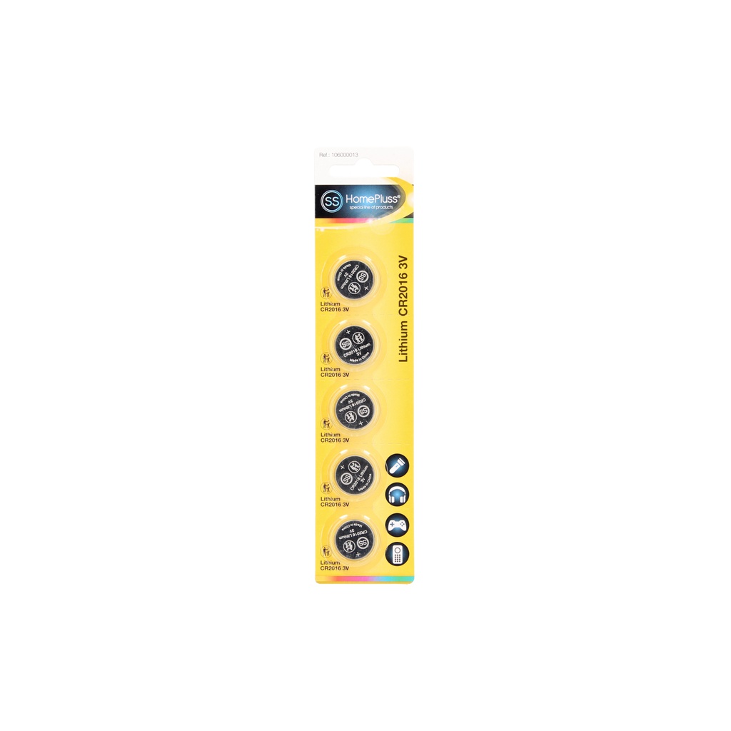 Blister 5 Piles boutons Lithium SS CR2016
