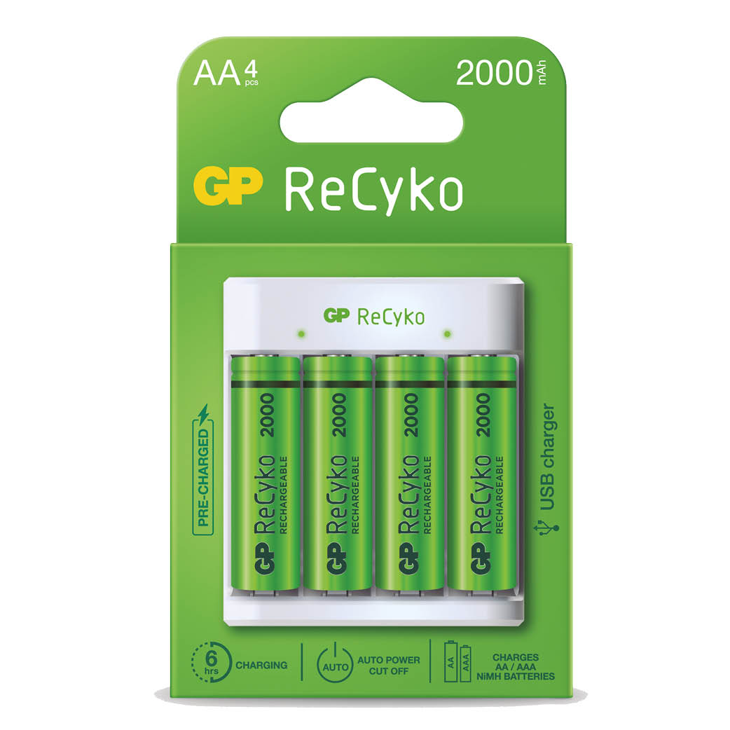 Chargeur de piles rechargeables AAA/AA + 4 piles rechargeables GP AA 2100mAh