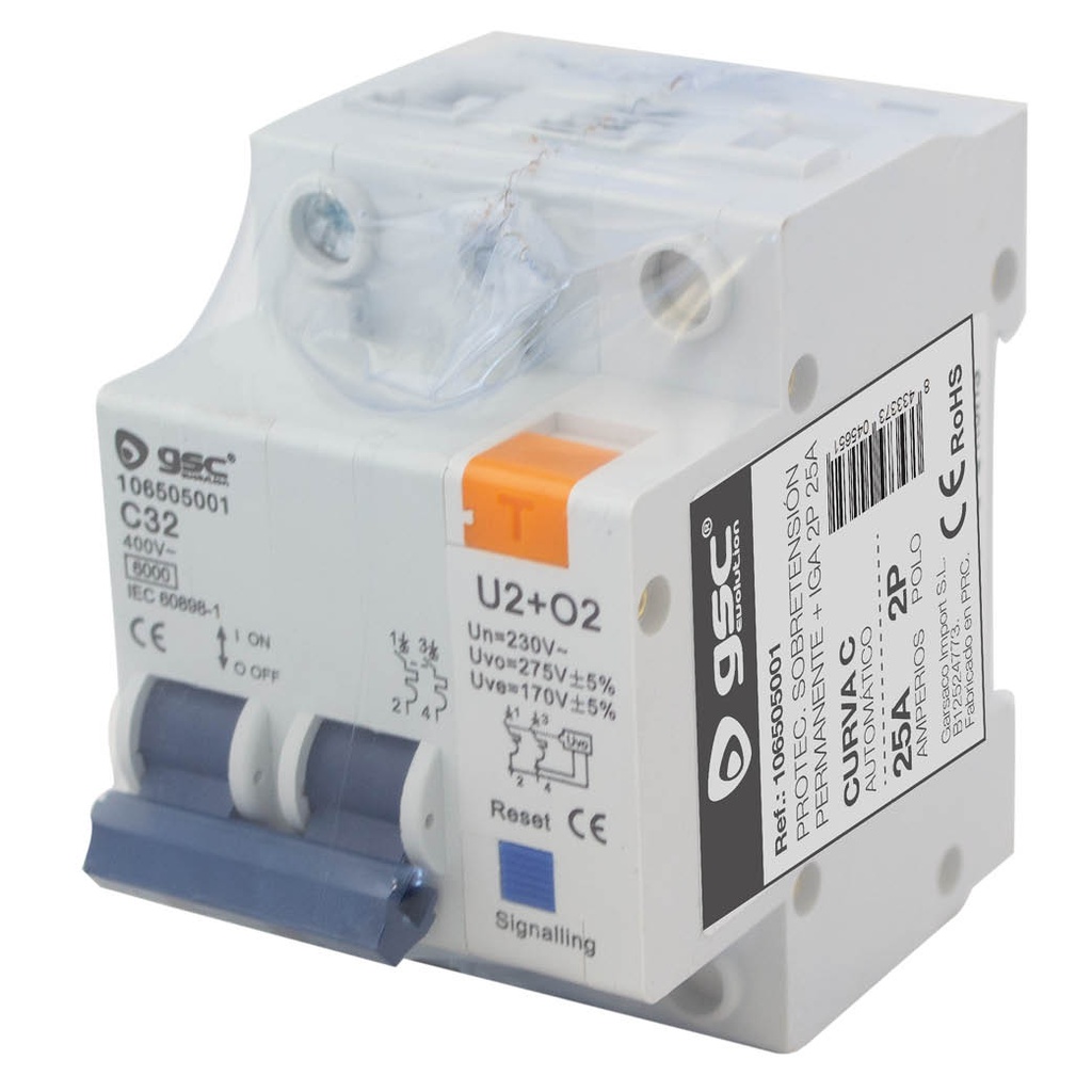 Overvoltage protector + IGA 2P 25A