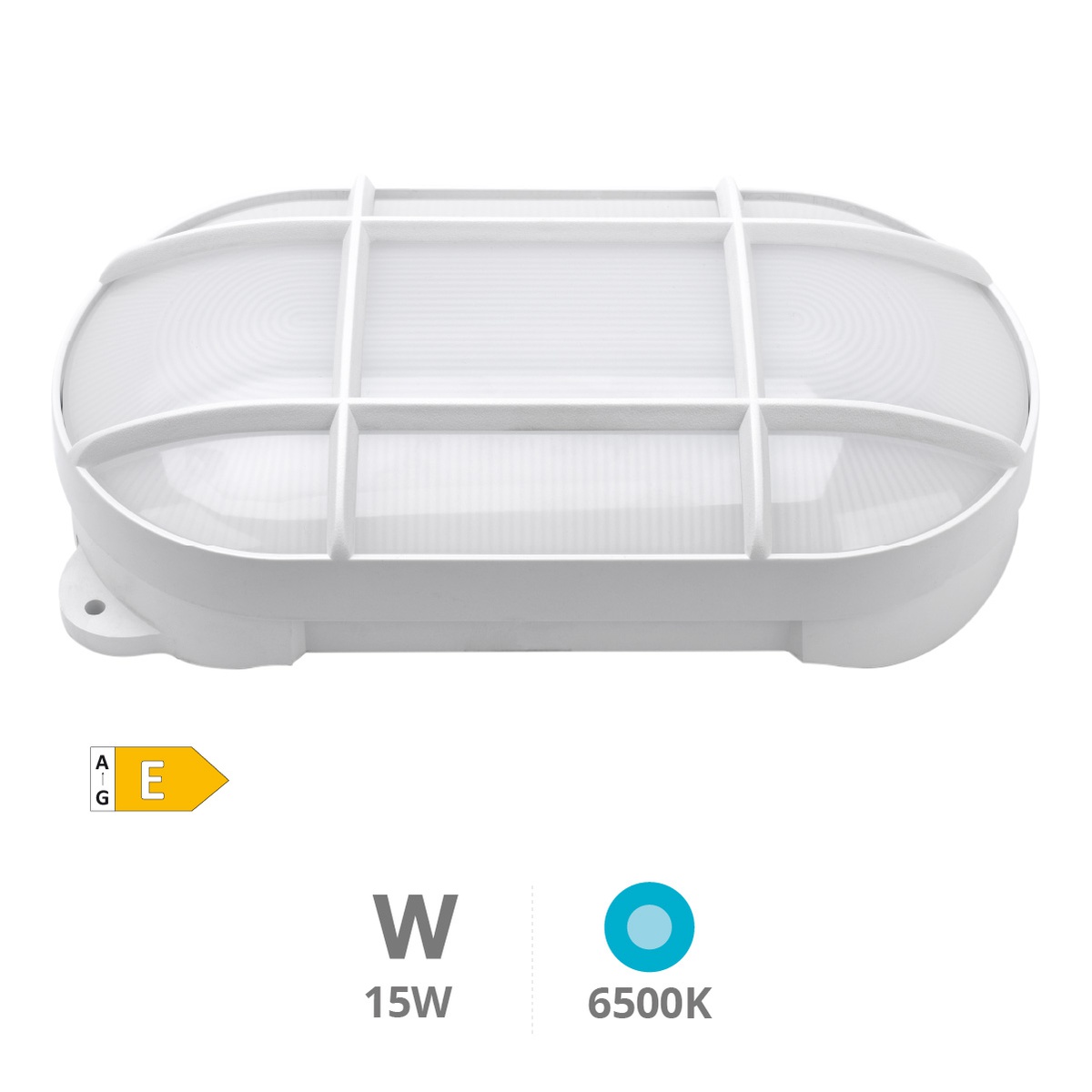 Aplique LED oval Cercis con rejilla 15W 6500K Blanco