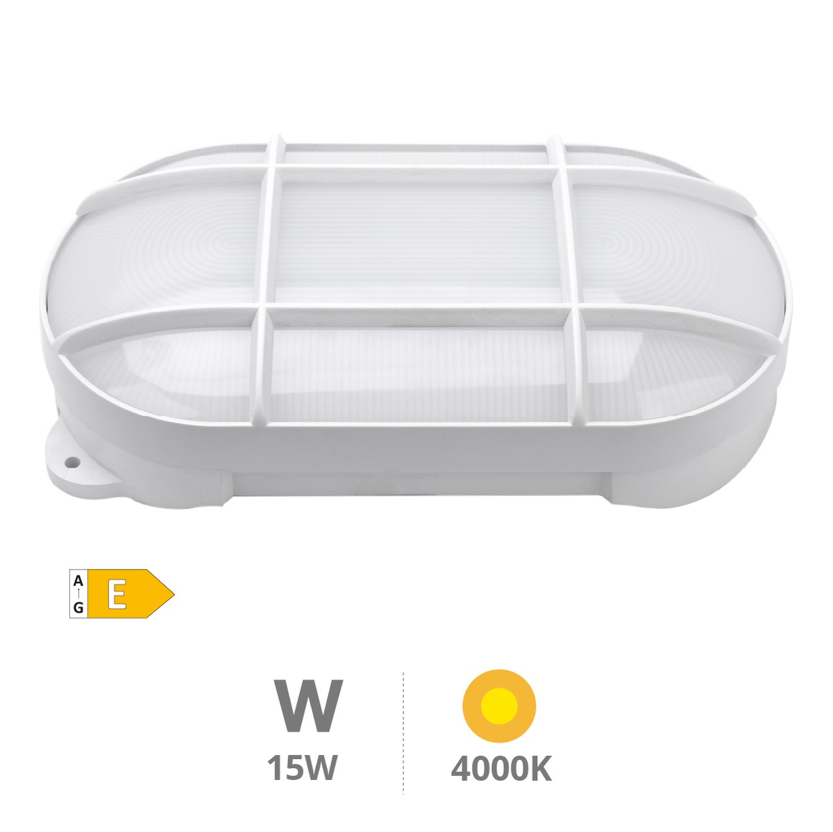 Aplique LED oval Cercis con rejilla 15W 4200K Blanco