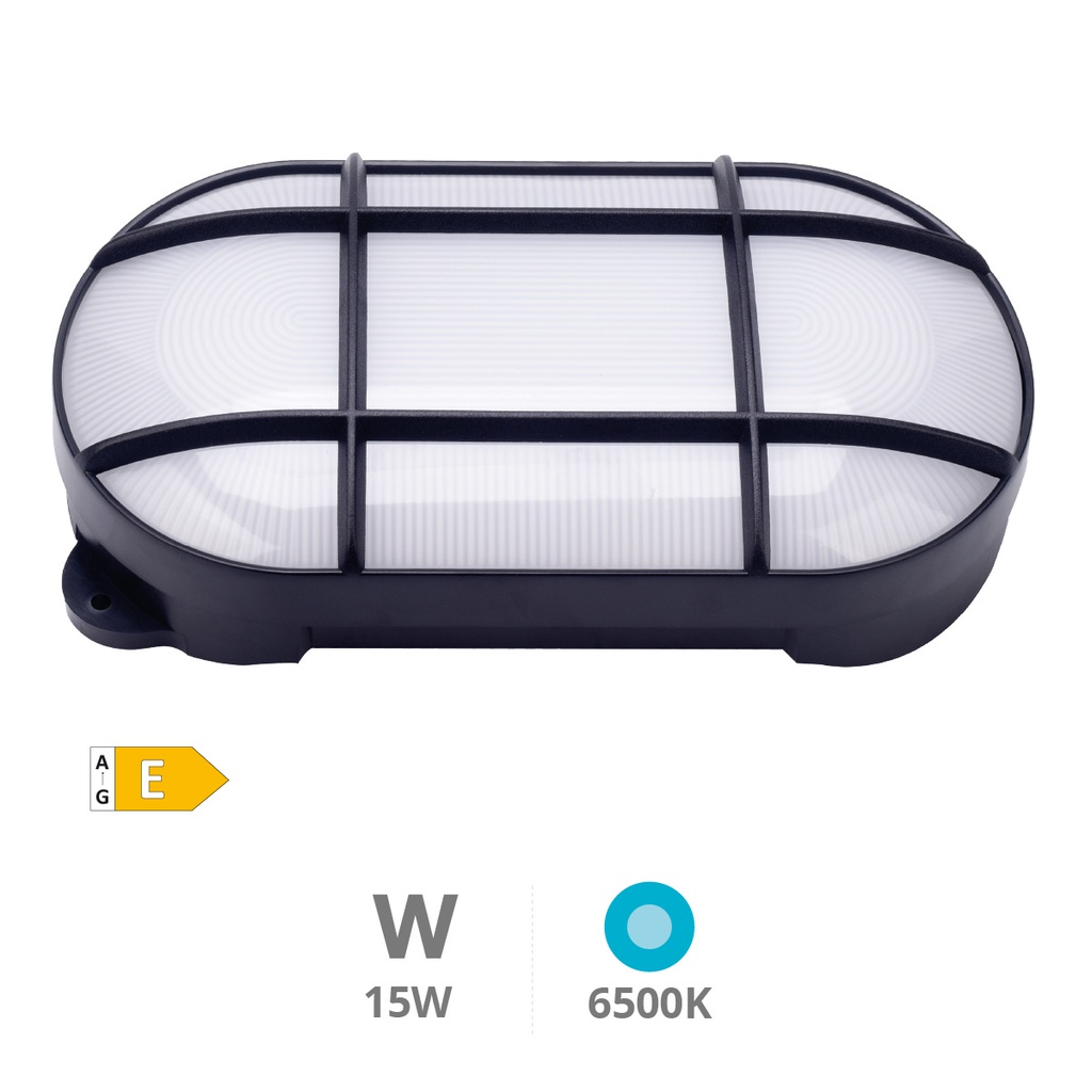 Aplique LED oval Cercis com grelha 15W 6500K Preto