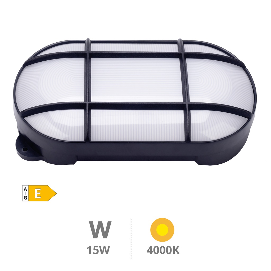 Aplique LED oval Cercis com grelha 15W 4000K Preto
