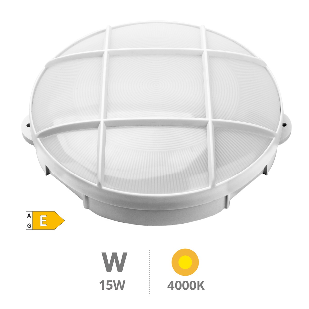 Aplique LED redondo Oxalis con rejilla 15W 4000K Blanco