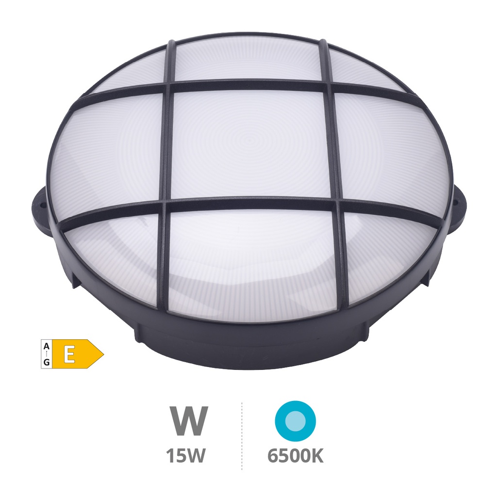 Aplique LED redondo Oxalis com grelha 15W 6500K Preto