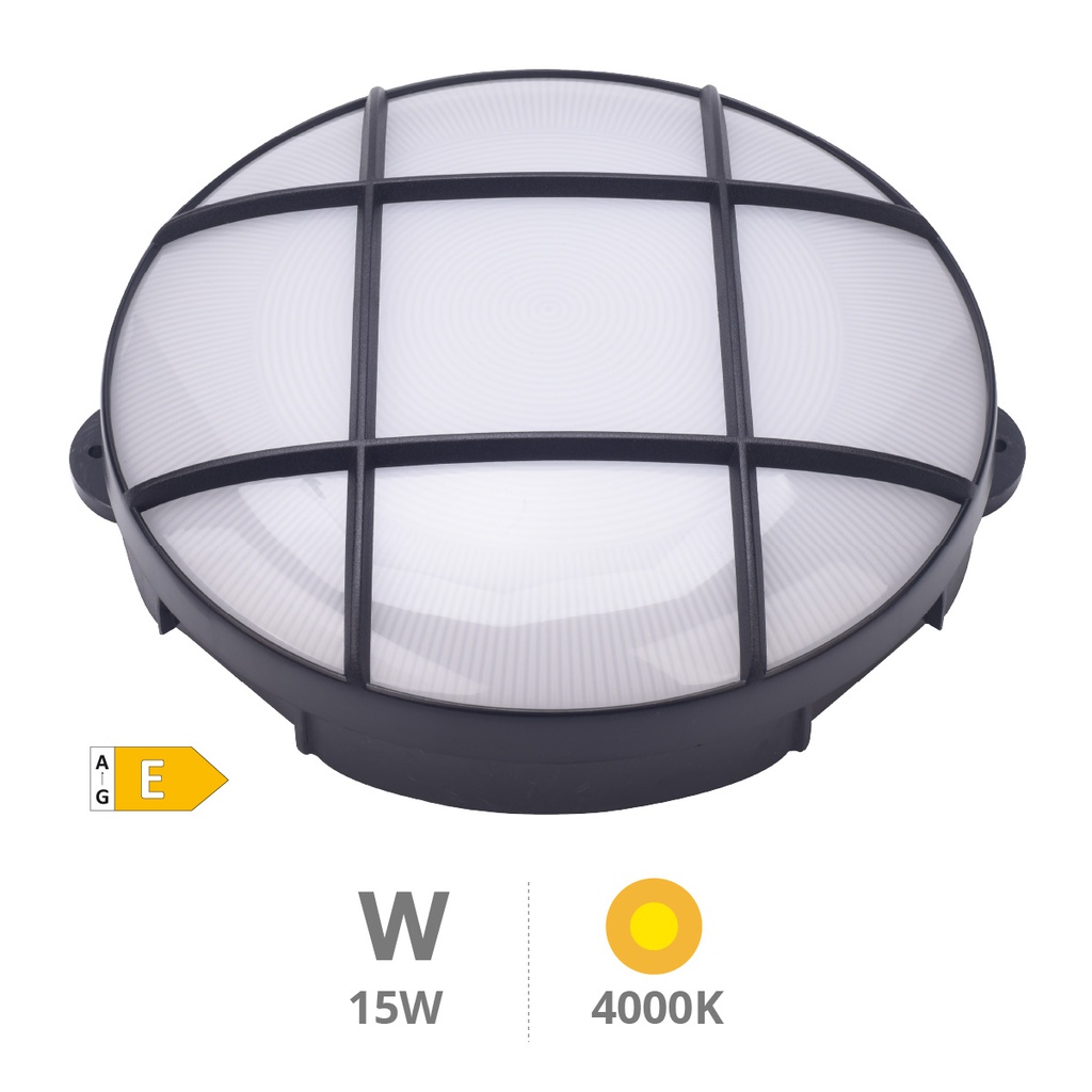Aplique LED redondo Oxalis com grelha 15W 4000K Preto