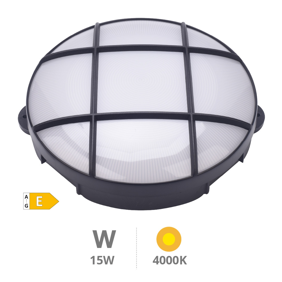 Aplique LED redondo Oxalis con rejilla 15W 4000K Negro