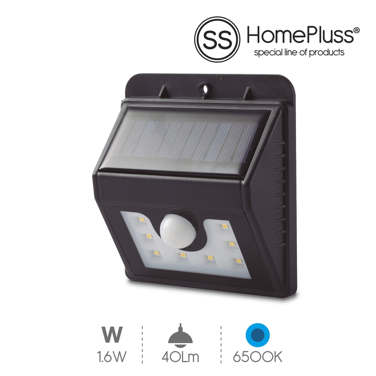 Aplique solar con sensor 1.6W 6500K Negro - 5u caja exp