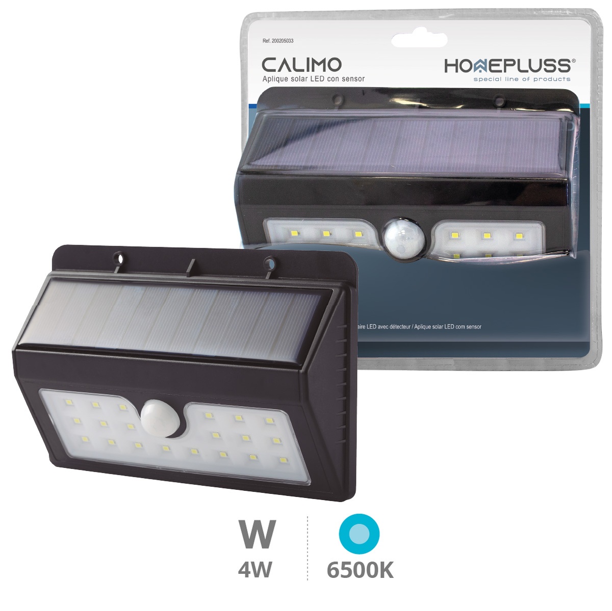 Aplique solar con sensor 4W 6500K Negro - 5u caja exp