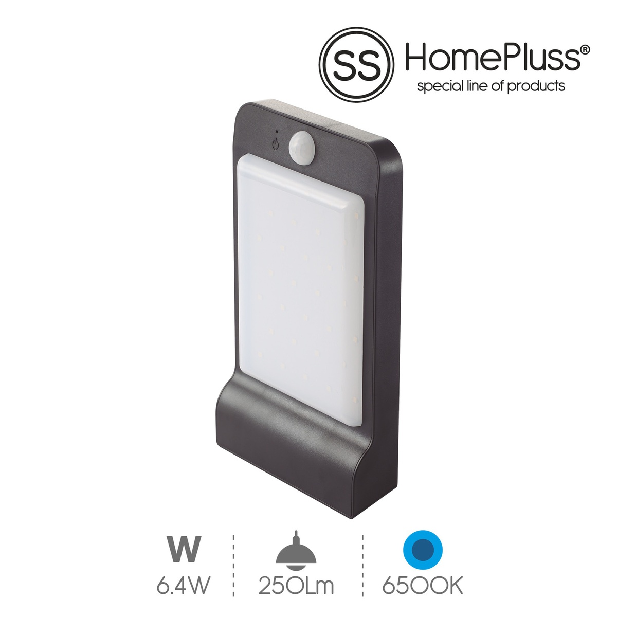 Aplique solar con sensor 6,4W 6500K Negro - 5u caja exp