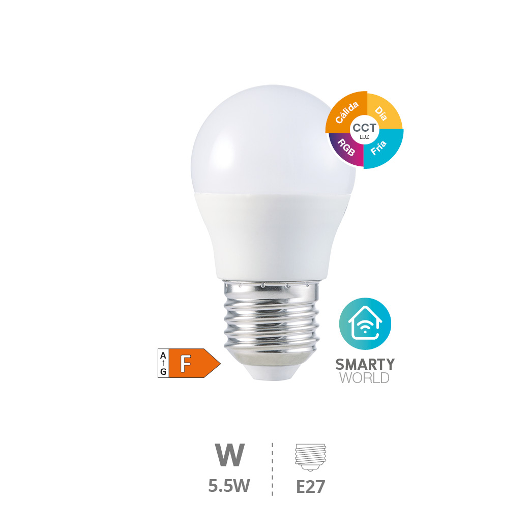 Ampoule LED sphérique intelligente à connexion Wi-Fi et Bluetooth 5,5 W E27 RGB + BTA réglable