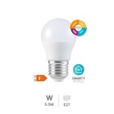 Bombilla LED esférica inteligente vía wifi y bluetooth 5,5W E27 RGB + CTT regulable