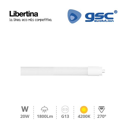 T8 Glass LED tube 20W G13 4200K 120cms - Libertina