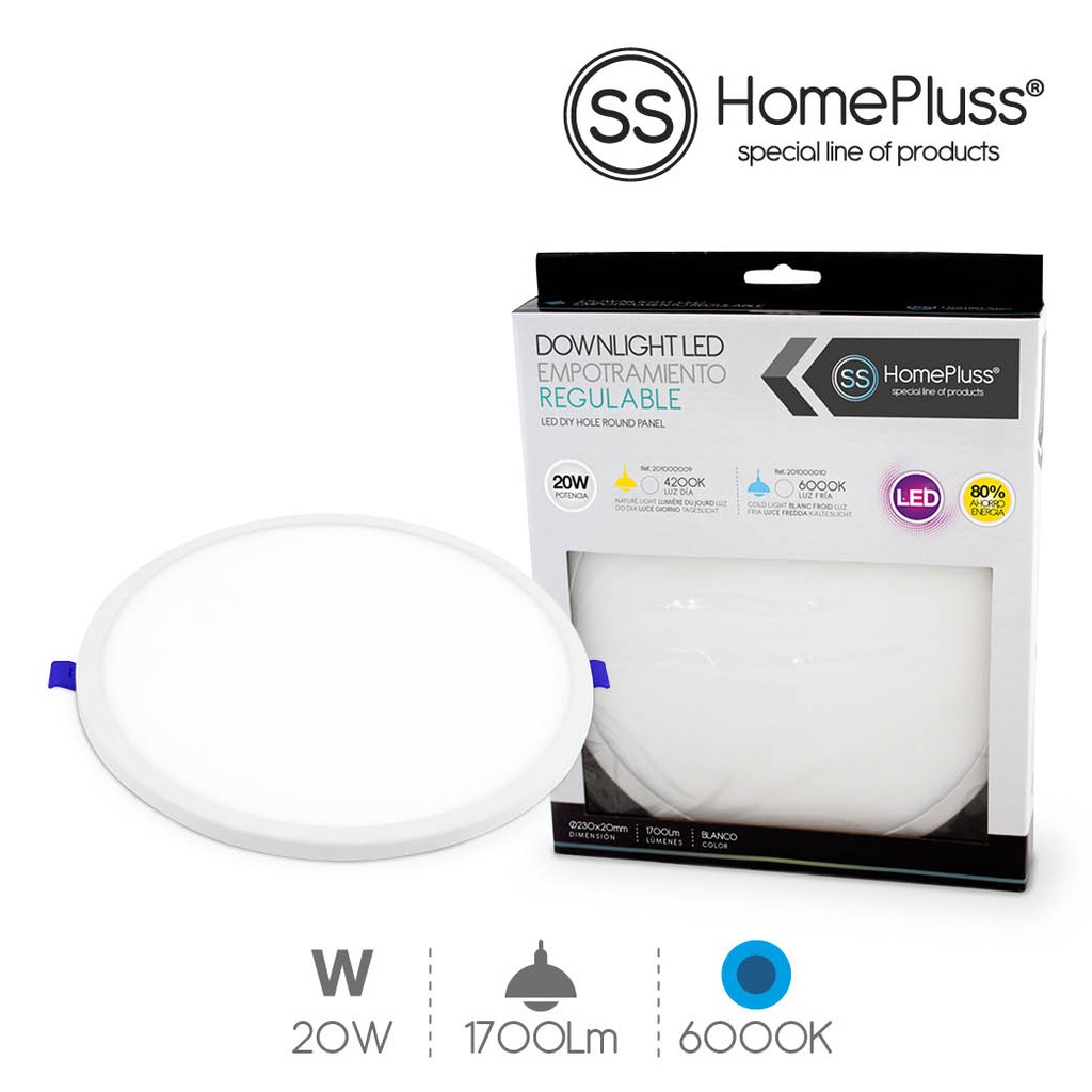 Lyra round recessed downlight adjustable cuting hole 20W 6000K White