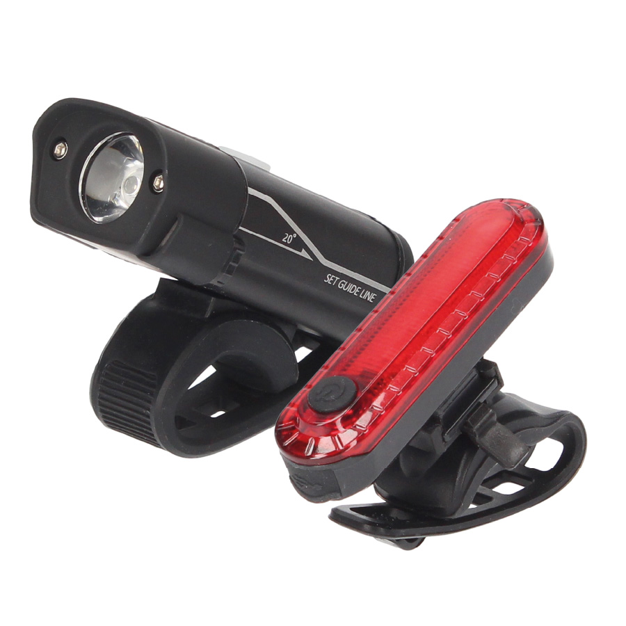 Conjunto luzes bicicleta LED recarregável USB impermeável dianteira e traseira