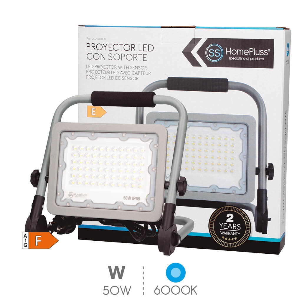 Proyector aluminio horizontal LED con soporte móvil 50W 6500K IP65 Gris