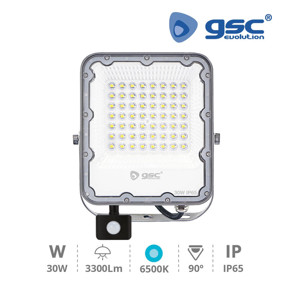 Proyector aluminio con sensor 30W 6500K IP65 Gris