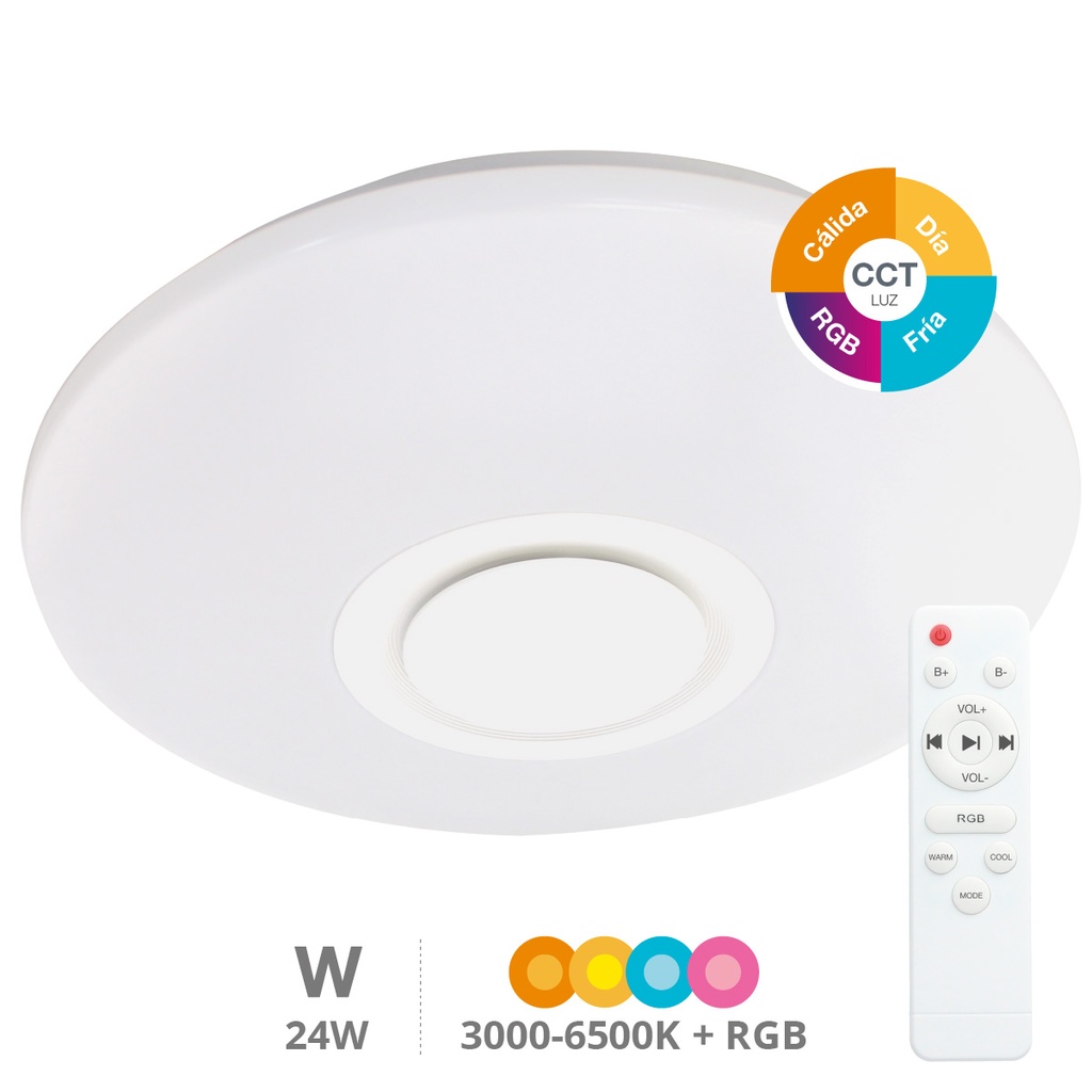 Plafon teto Paris com alto-falante 24 W RGB 3000–6500 K ajustável