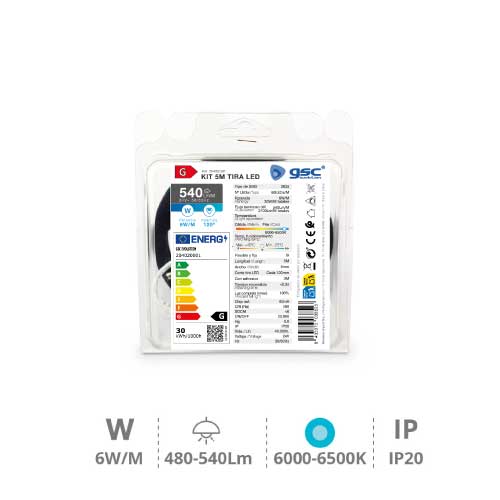 Kit 5 M Bande de LED 6 W/M IP20 6000K-6500K préparé